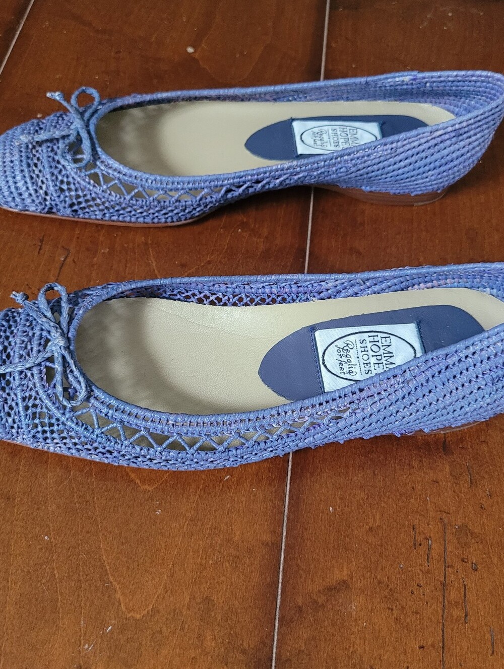 Emma Hope Zig Zag Bow Raffia Round Ballet Blue Sz 40 EU / US 9 - Picture 3 of 11
